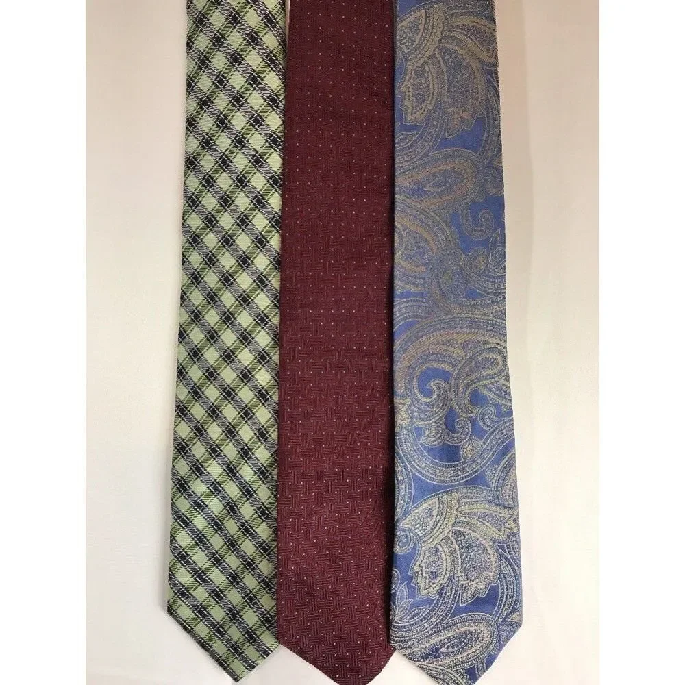 Club Room Tie Lot Of‎ 3 Neckties 100% Silk Blue Gold Burgundy Blue Green